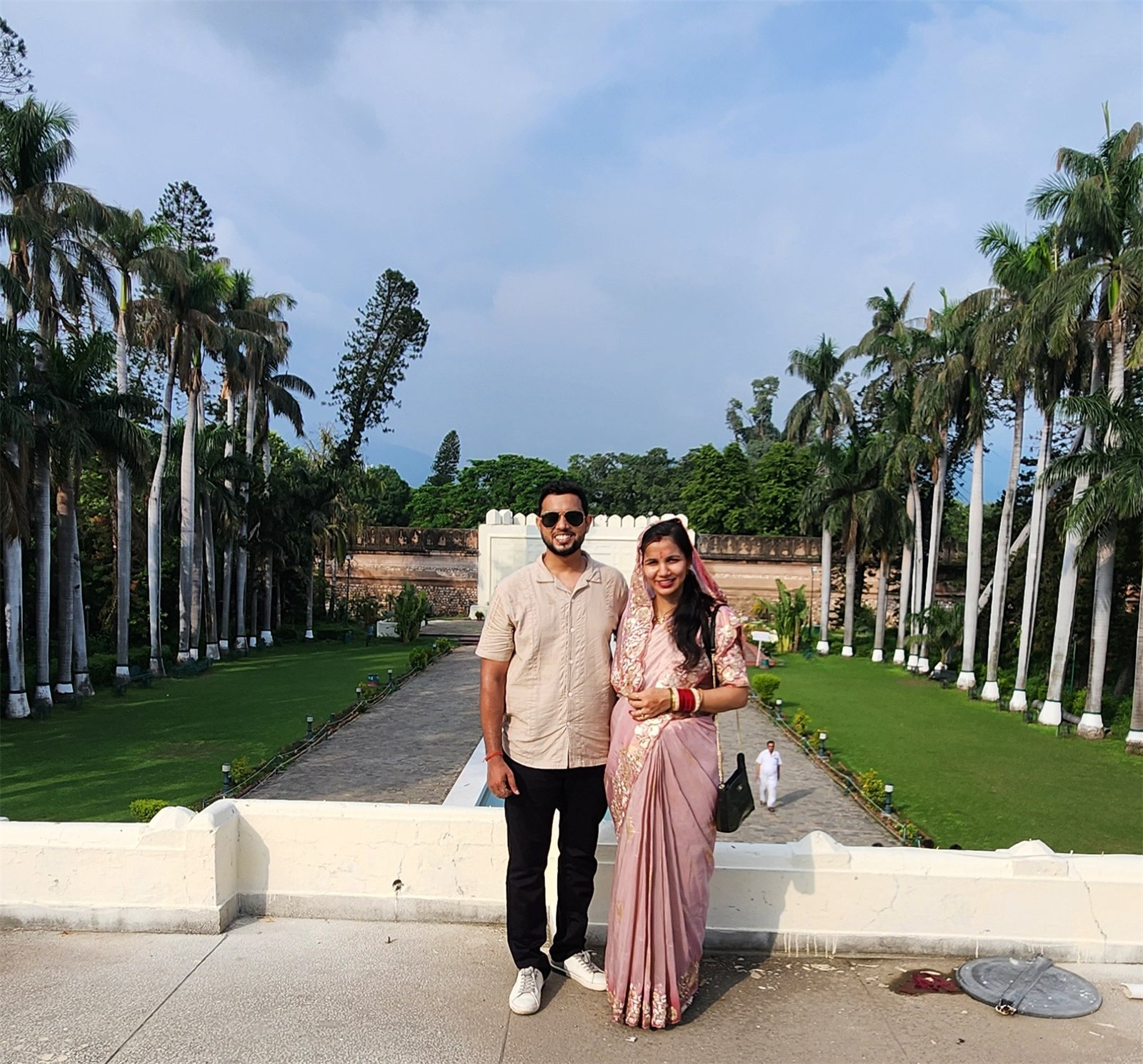 The two of us standing together in a palace garden